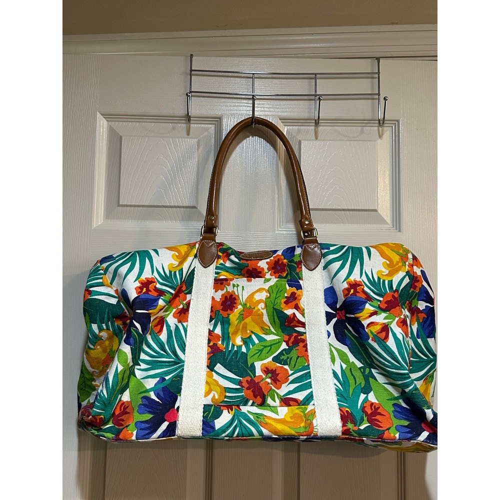 Vintage Gitano Tropical Floral Canvas Weekender Duffel Bag Multicolor Tote